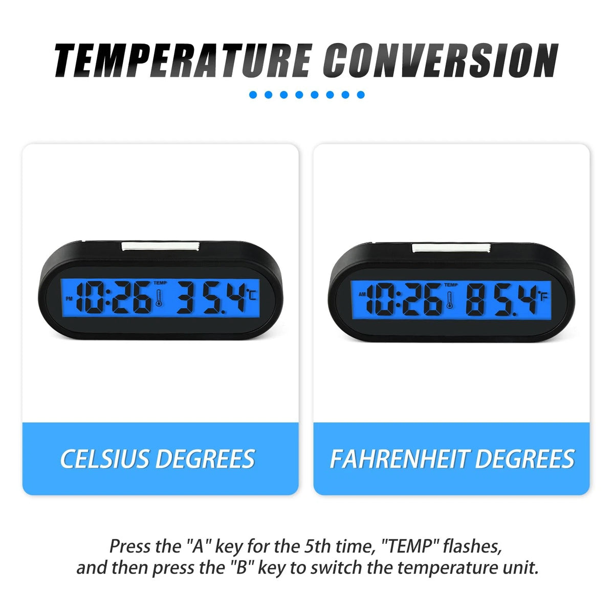 2X Car Clocks with Temperature for Universal Use (LED, Blue)