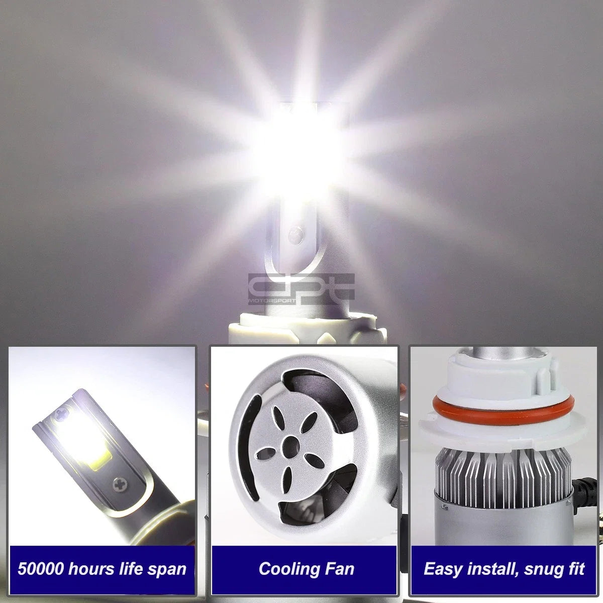 Set of 2 H3 6000K White LED Headlight Bulbs for High/Low Beam