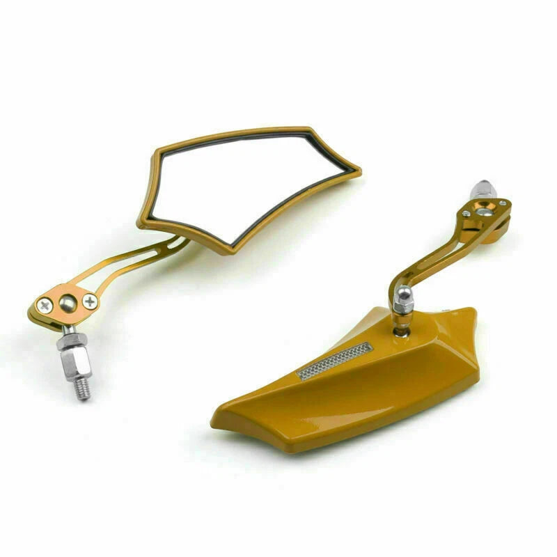 Set of 2 Rear View Mirrors for Motorcycle Chopper Cruiser (M529-A041-Gold)
