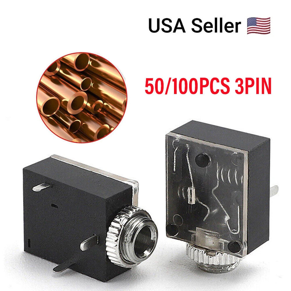50/100 Pcs 3 Pin PCB Mount Female Stereo Audio Socket Headphone Jack Connector