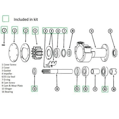 Major Repair Kit for Jabsco Pump 18400-0050, Onan 132-0147 (MDJC, MDJF)