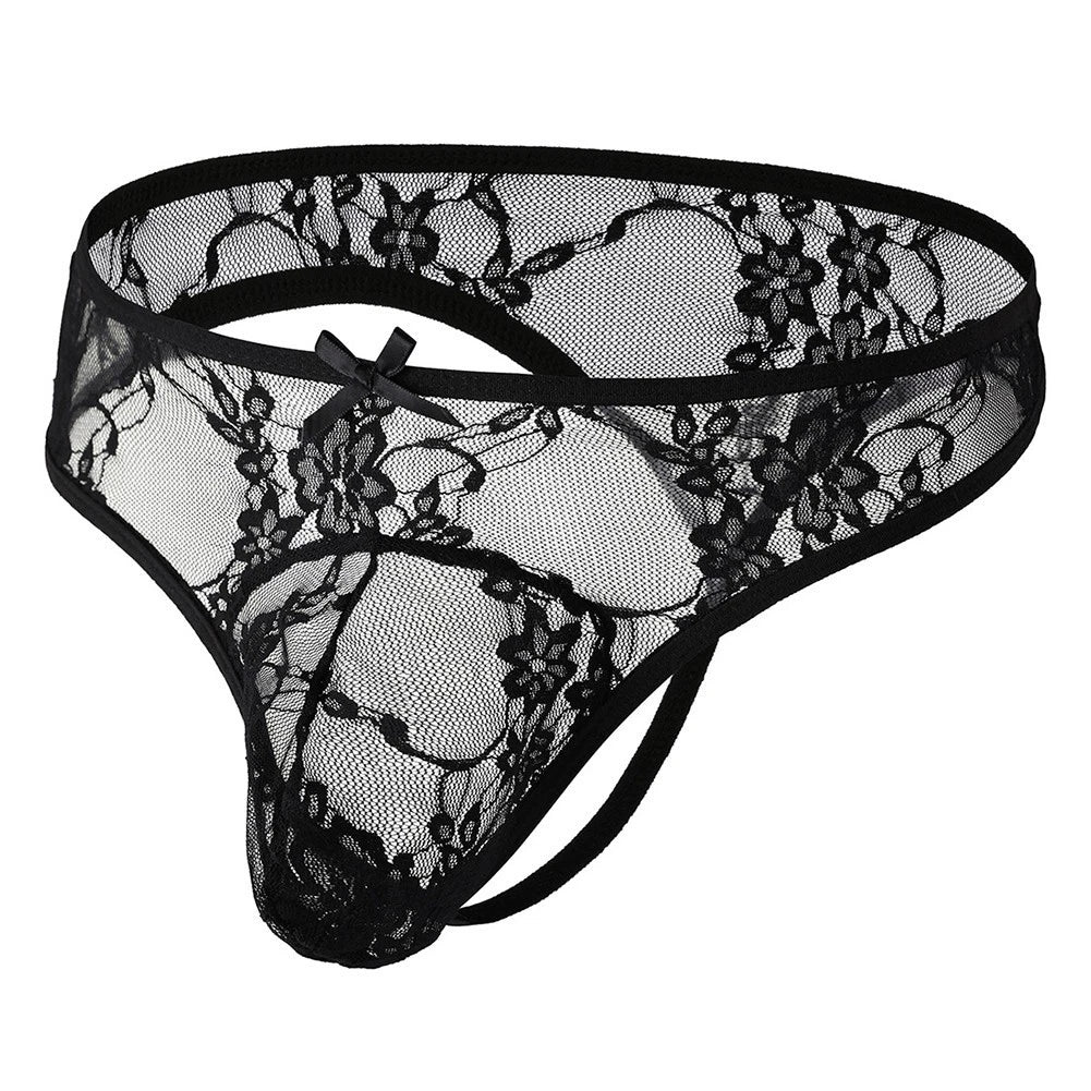 Lace Thong Underwear for Men - Black T Back Briefs