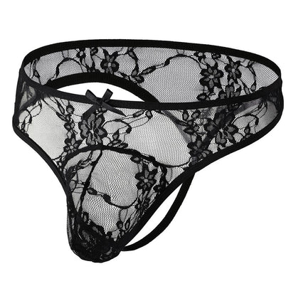 Lace Thong Underwear for Men - Black T Back Briefs
