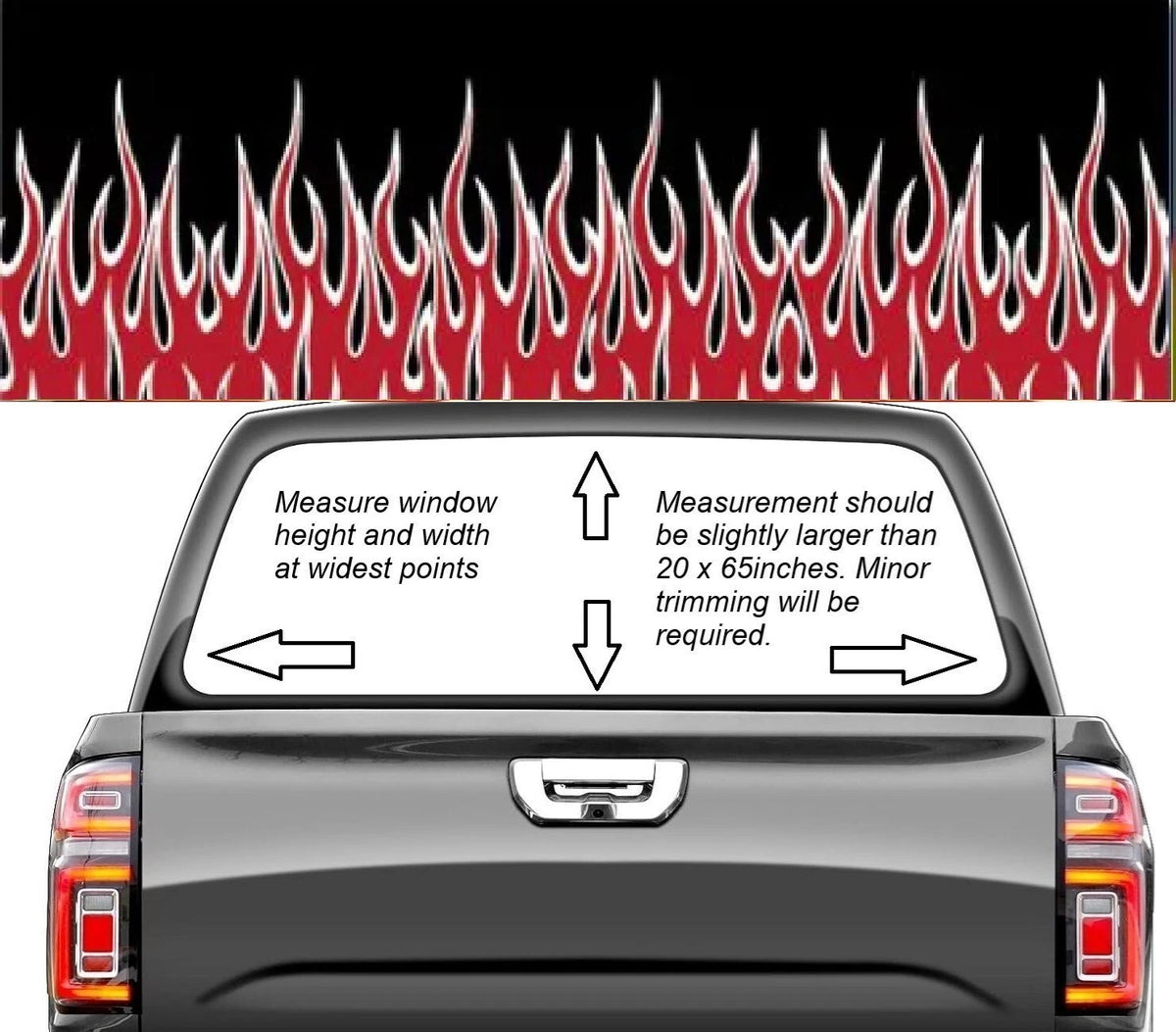 Red Flames Rear Window Graphic Decal for Truck SUV (WF907) 20" x 65"