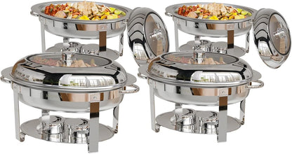 4 Pack Oval Chafing Dish 6QT Stainless Steel with Glass Lid