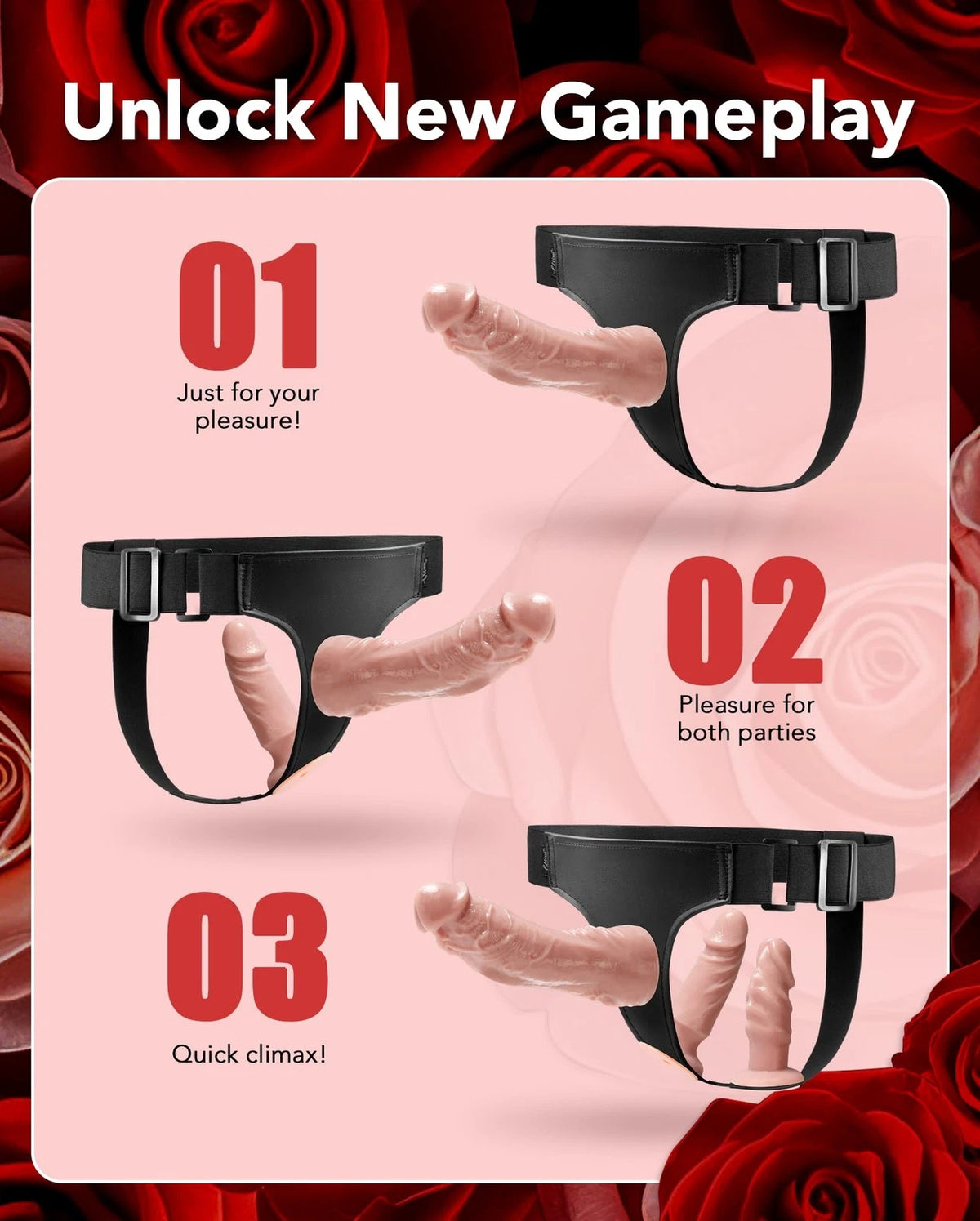 Set of 3 Adjustable Strap On Dildos - Flesh
