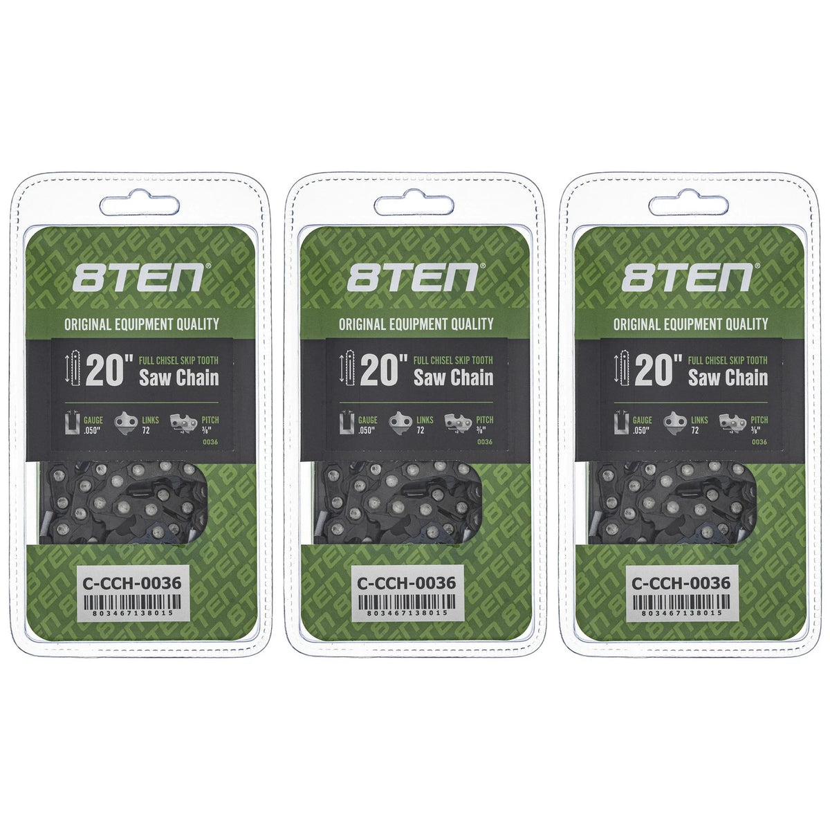 3-Pack Chainsaw Chain 20 Inch .050 3/8 72DL for Solo 634 (591129972, H47-72)