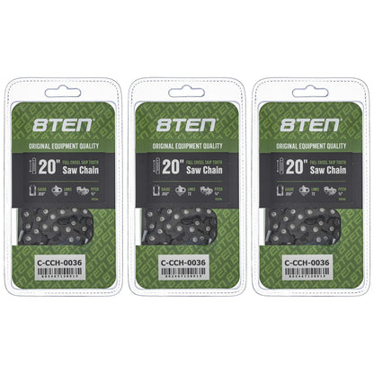 3-Pack Chainsaw Chain 20 Inch .050 3/8 72DL for Solo 634 (591129972, H47-72)