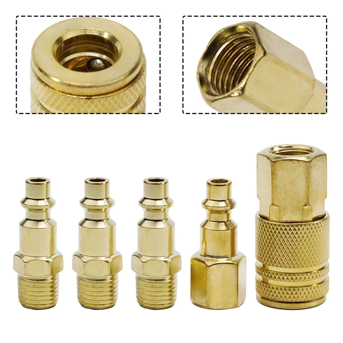 Set of 5 Brass Quick-Coupler Air Hose Line End Connectors 1/4"