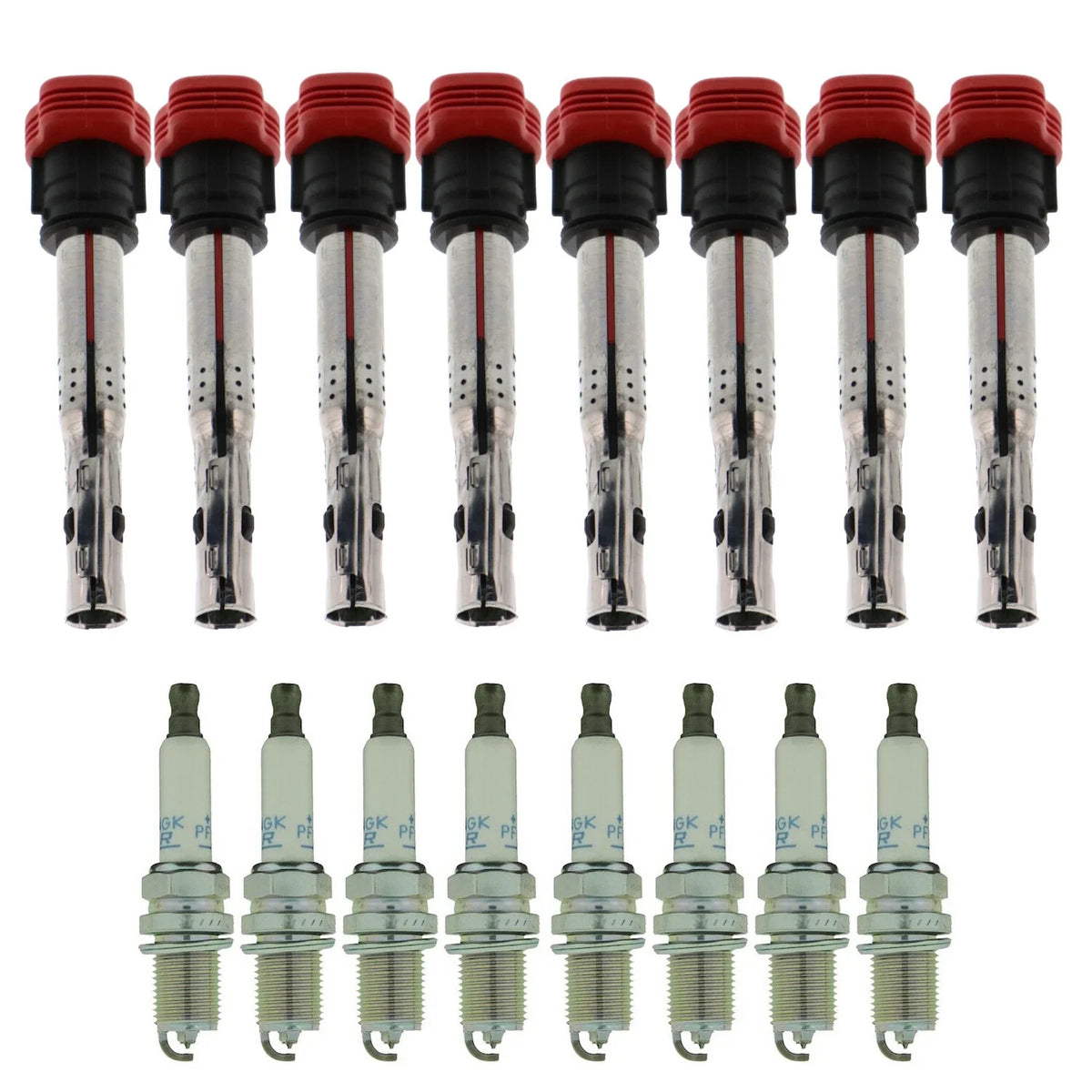 Set of 8 Ignition Coils & Spark Plugs for Touareg R8 S5 V8 (NGK, Bosch)