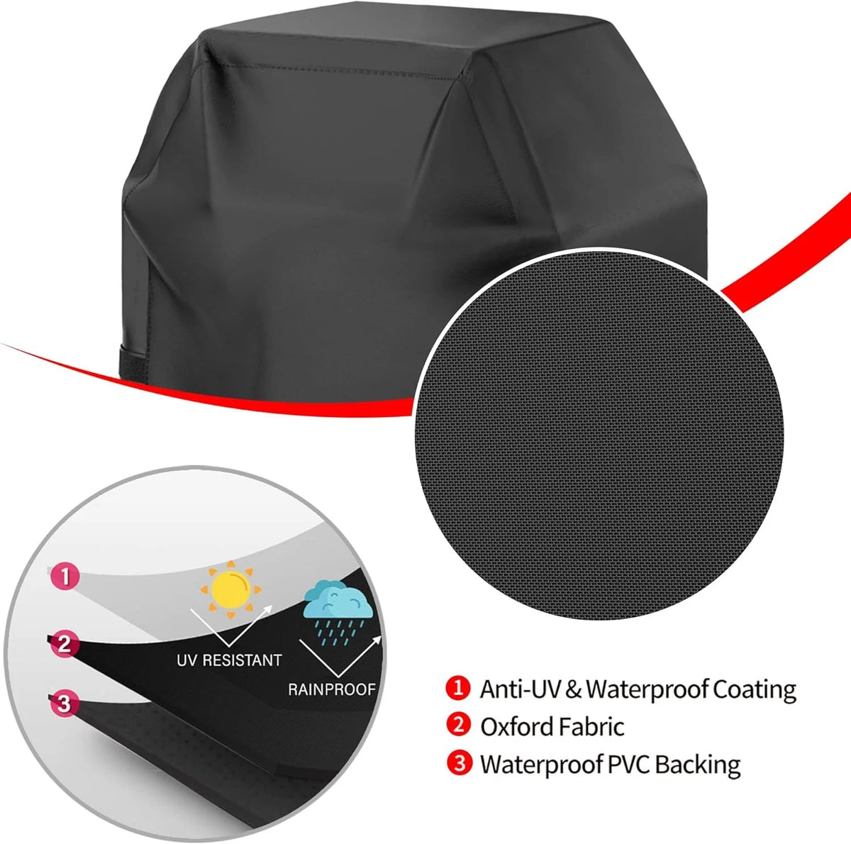 40 Inch Grill Cover for Outdoor Grill (Black)