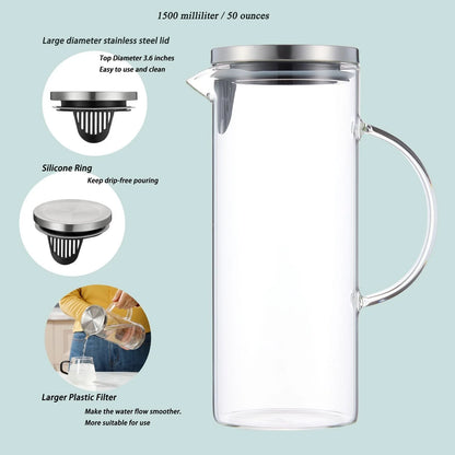 1.5L Glass Water Pitcher for Fridge Side Door (No Part Numbers)