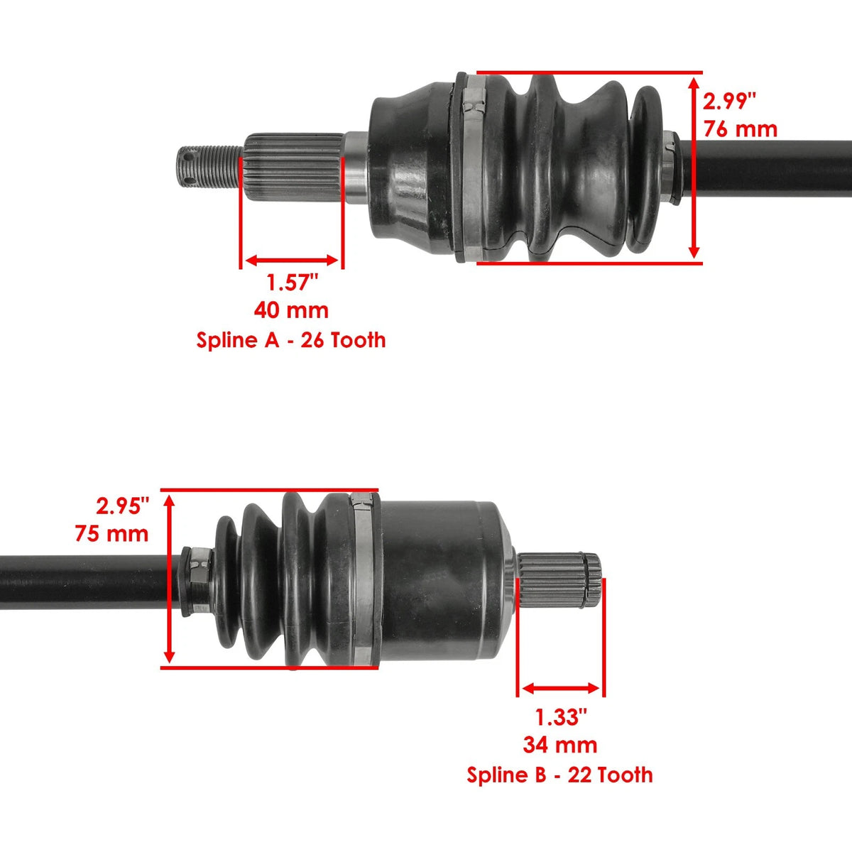 Set of 2 Complete CV Joint Axles for Polaris (Oem 1333946, 1333263)