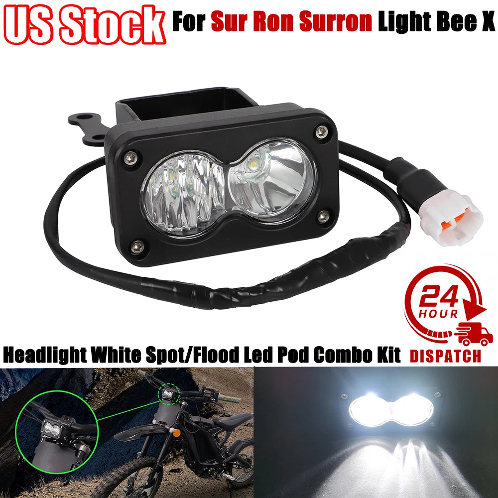 2X Headlight White LED Pod Combo Kit for Sur Ron Light Bee X (2018–2023)