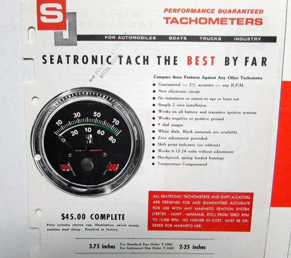 Performance Tachometers for Vintage Seatronics Inc (1970–1979)