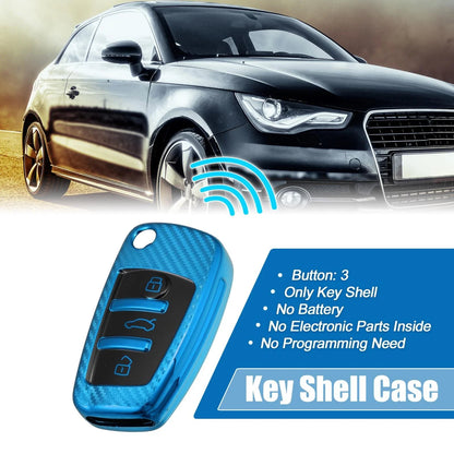 Silicone Smart Key Fob Case Cover for Audi A3 A1 (2013–2020) - Carbon Fiber Blue