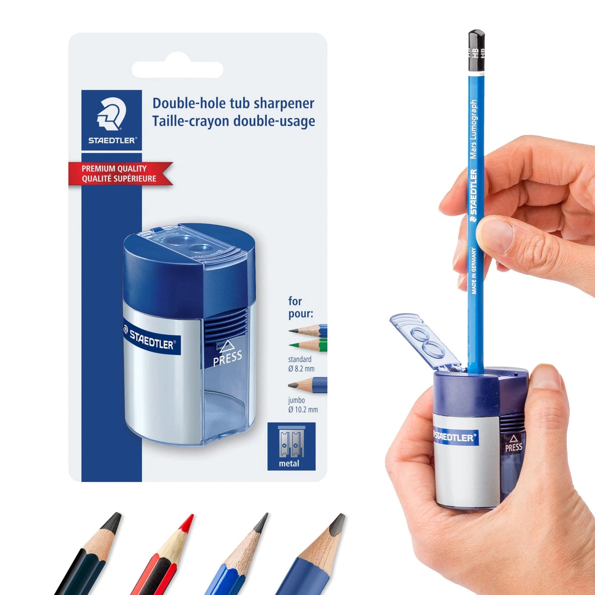 Pencil Sharpener for STAEDTLER (5 5/8 x 3 1/4 x 1 5/8) - Red, Blue, Teal, Purple