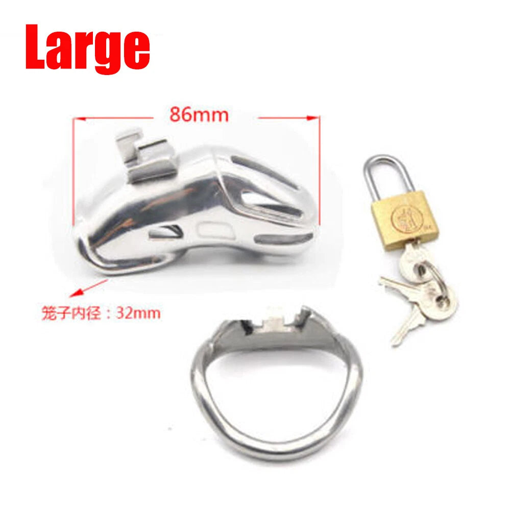 Stainless Steel Male Chastity Cage Lock Belt Device - 2 Sizes
