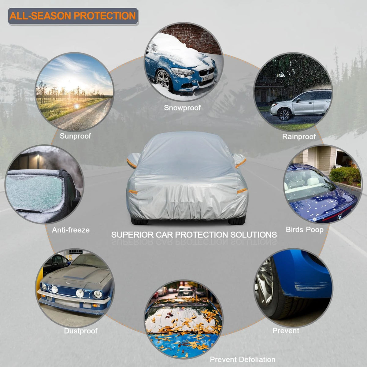6 Layers Car Cover for Sedan (186" to 193") - Aluminum-Silver