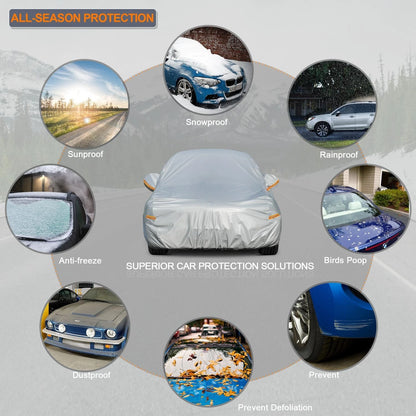 6 Layers Car Cover for Sedan (186" to 193") - Aluminum-Silver