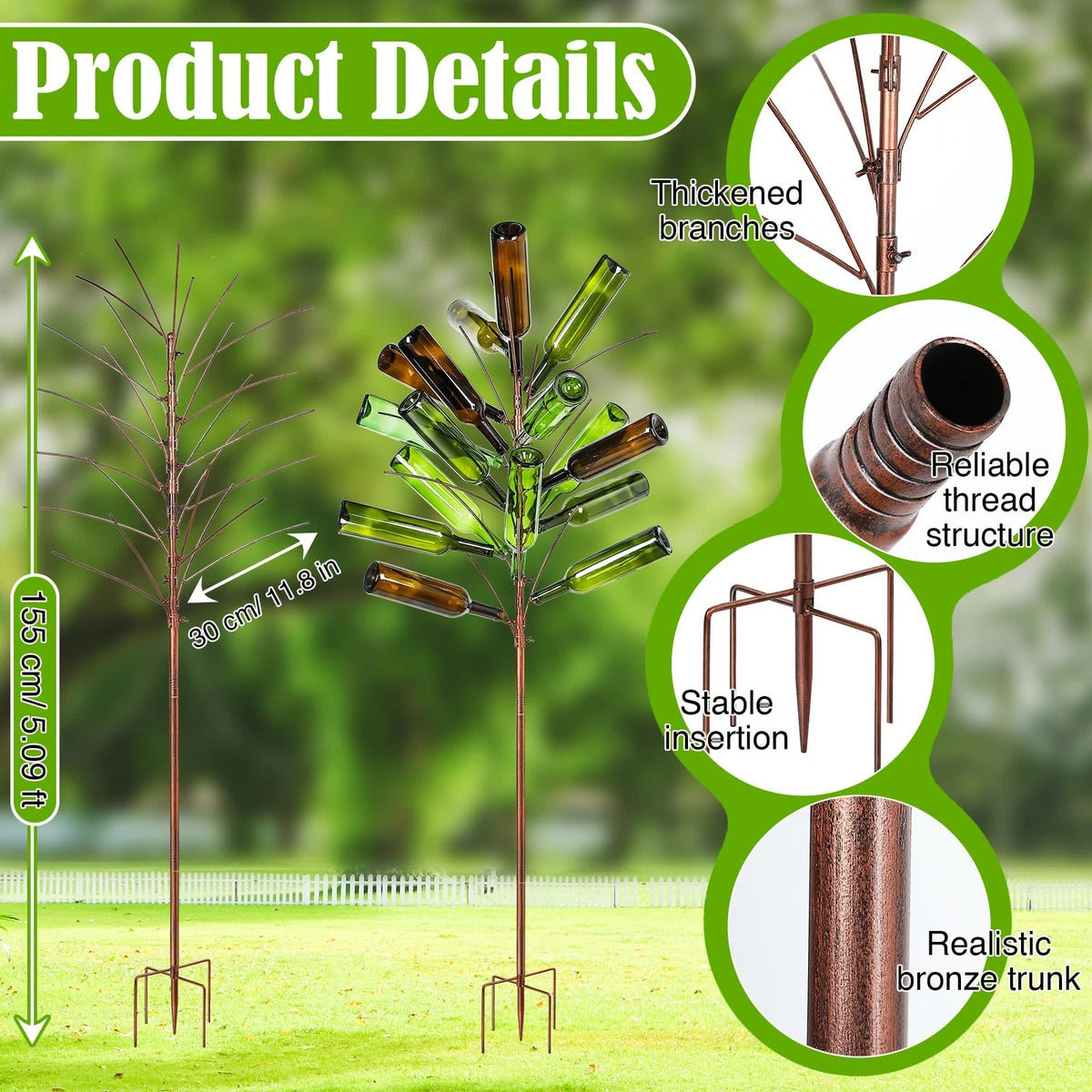 Solar Light Bottle Tree Sculpture for 4in Garden (61")