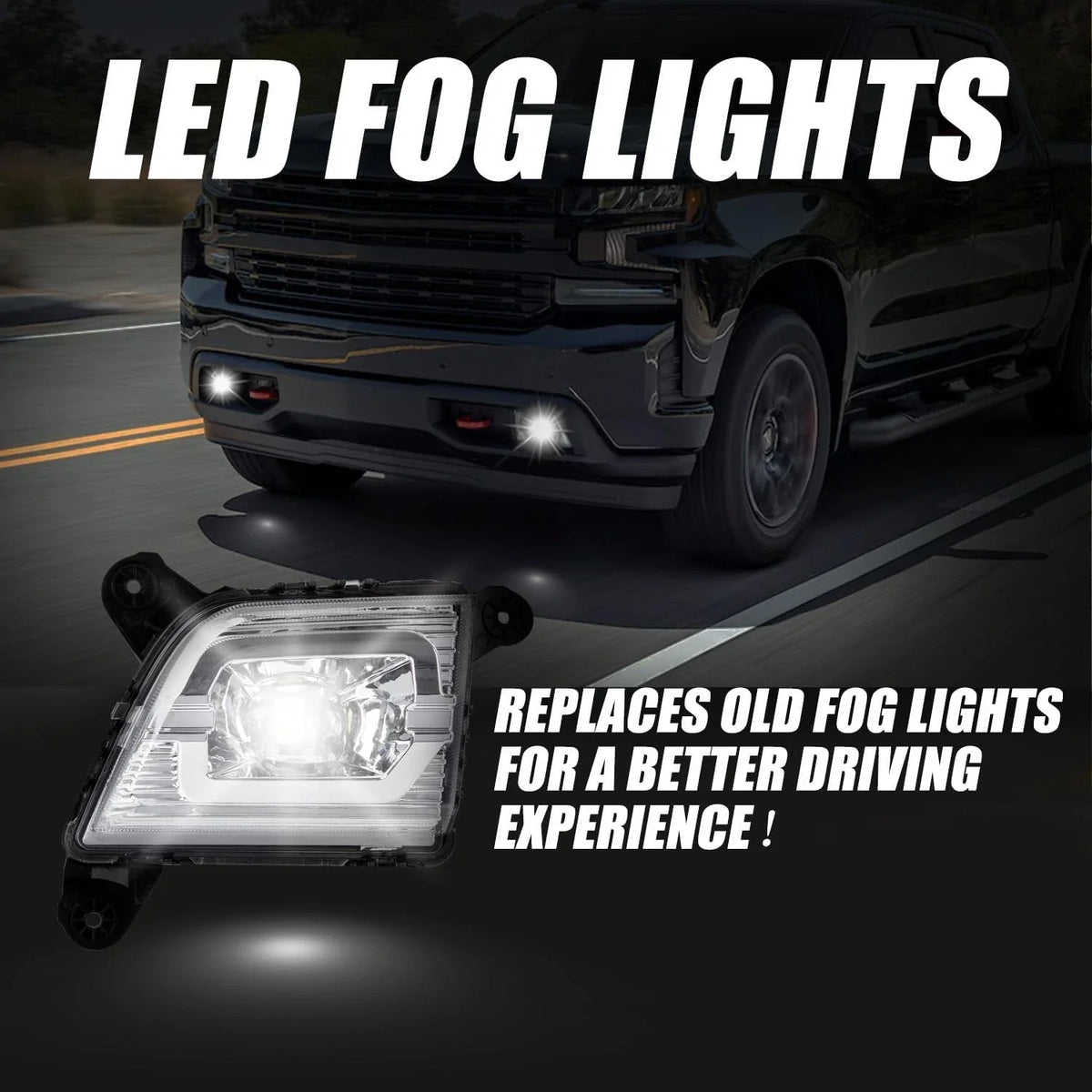 2X Front LED Fog Lights with Switch & Wiring Kit for Chevy Silverado (2019–2023)