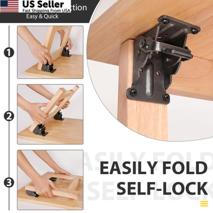 Set of 4 Folding Brackets with Screws for Table - Black