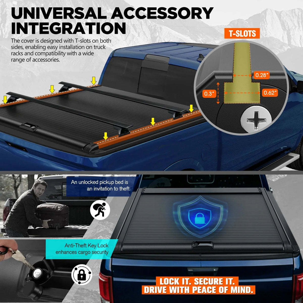 Retractable Tonneau Cover for Nissan Frontier (2005–2026) w/ 2x Mounting Rails