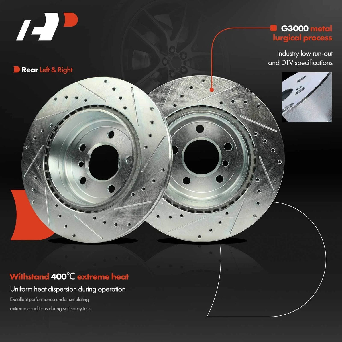 Rear Drilled Brake Rotors for BMW 528i 535i 535d xDrive (2011–2016)