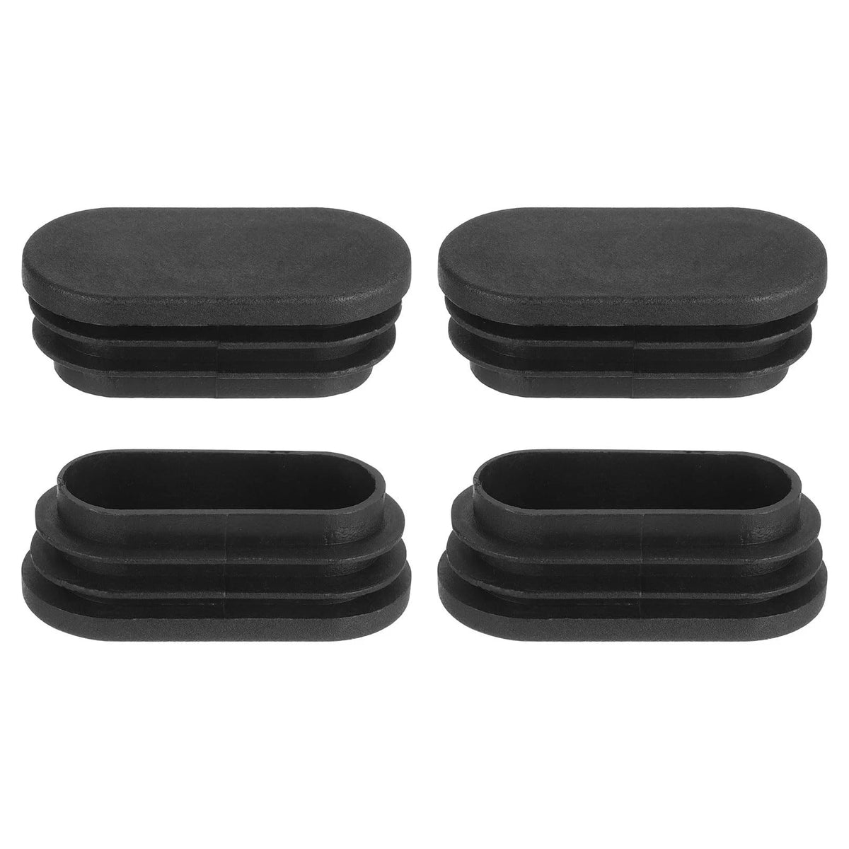 Set of 4 Plastic Hole Plugs for Oval Pipe Tubing 50x25mm (Black)