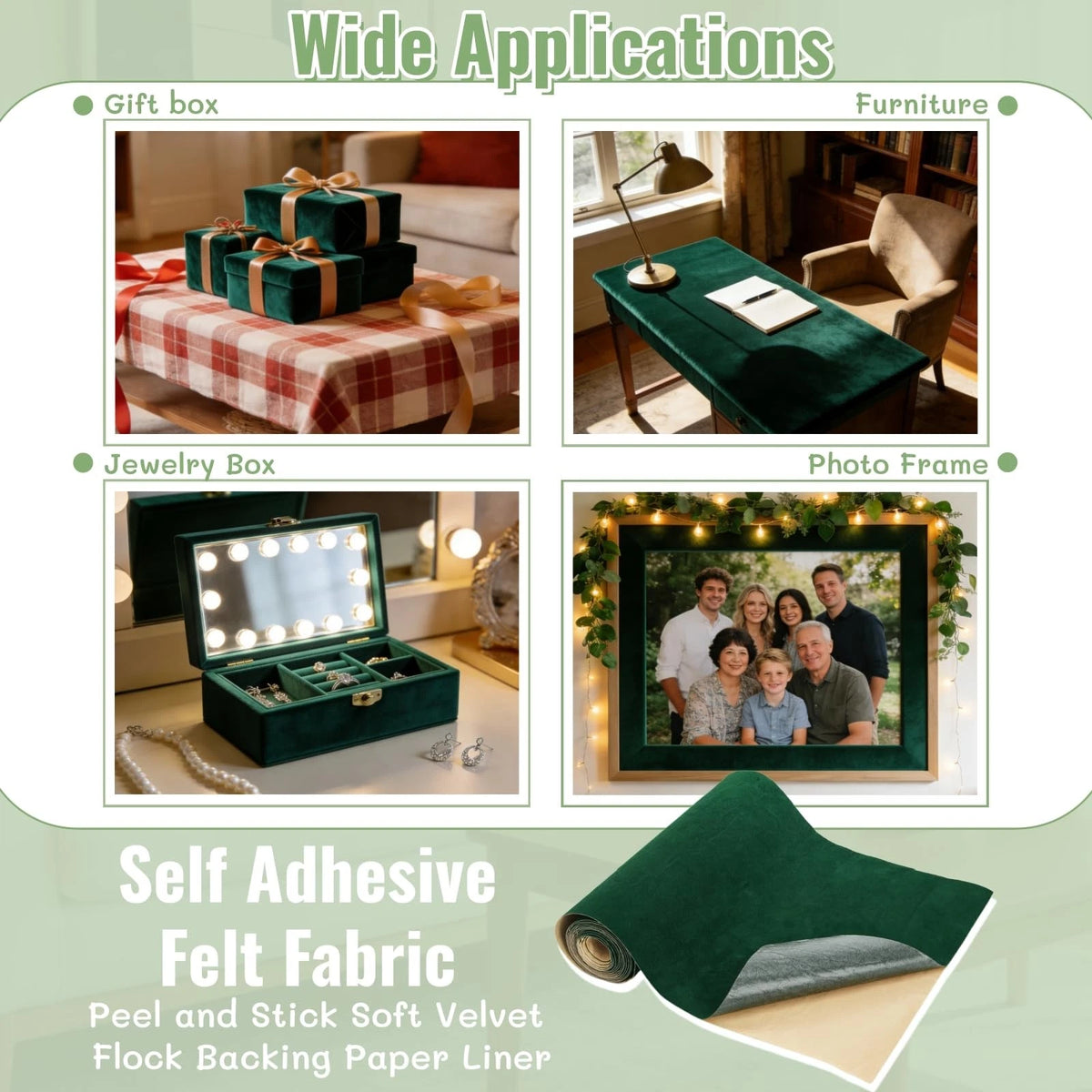 Green Self Adhesive Felt Fabric 105" L X 14.2" W Peel and Stick