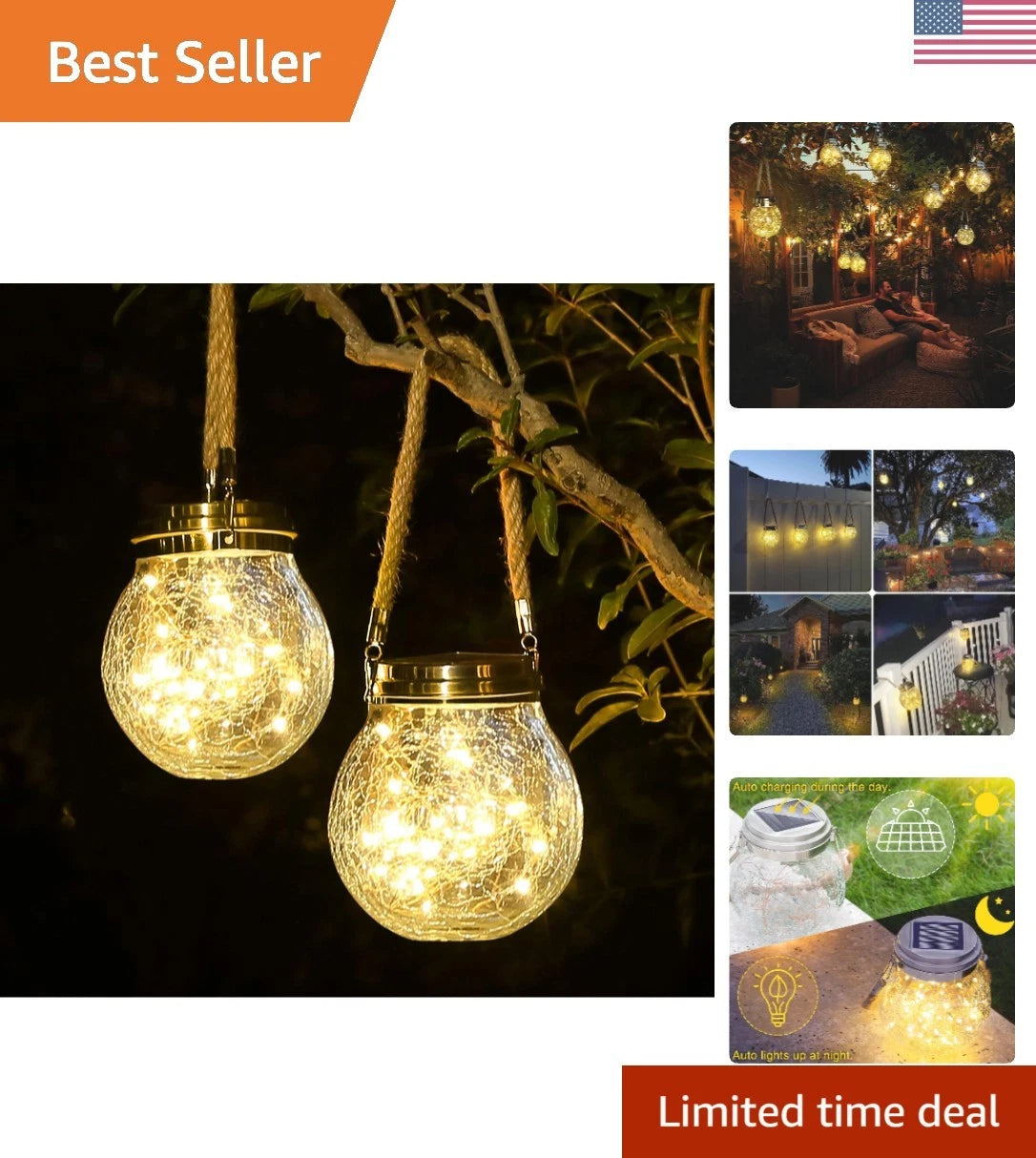 2X Solar Powered Lanterns for Garden - Warm LED Light