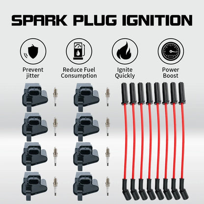 8X Ignition Coils + Spark Plug + Wire for Chevy GMC 4.8L 5.3L 6.0L (2000–2013) UF271 D581 12558693