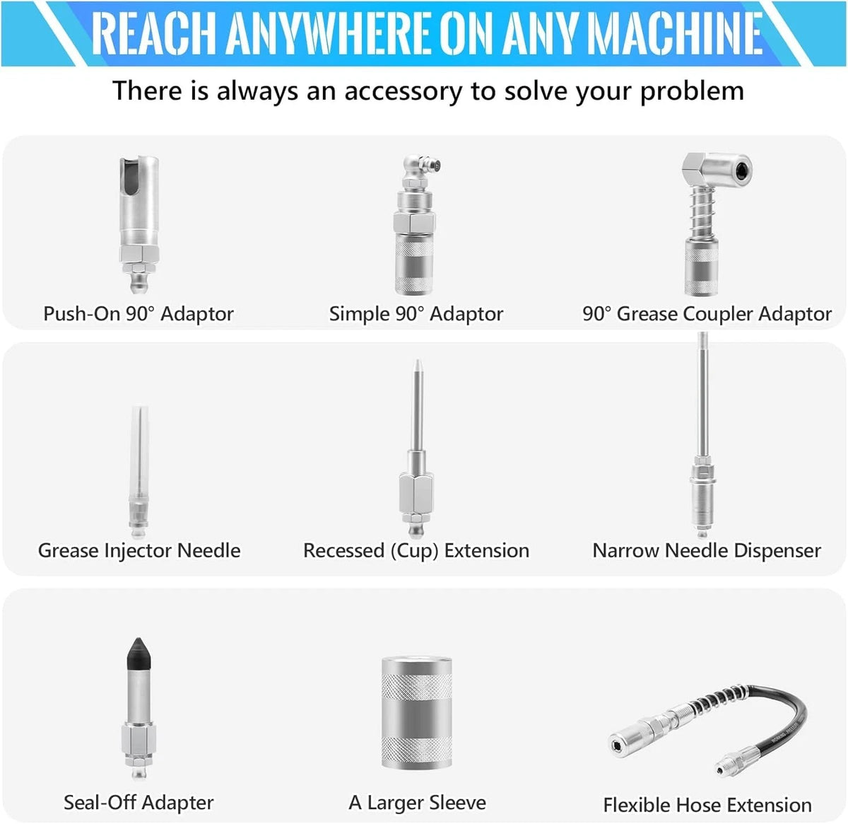 9X Grease Gun Couplers for Quick Connect Accessory Kit