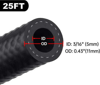 Fuel Line Hose 25FT 3/16 Inch ID NBR Rubber for Automotive Engines