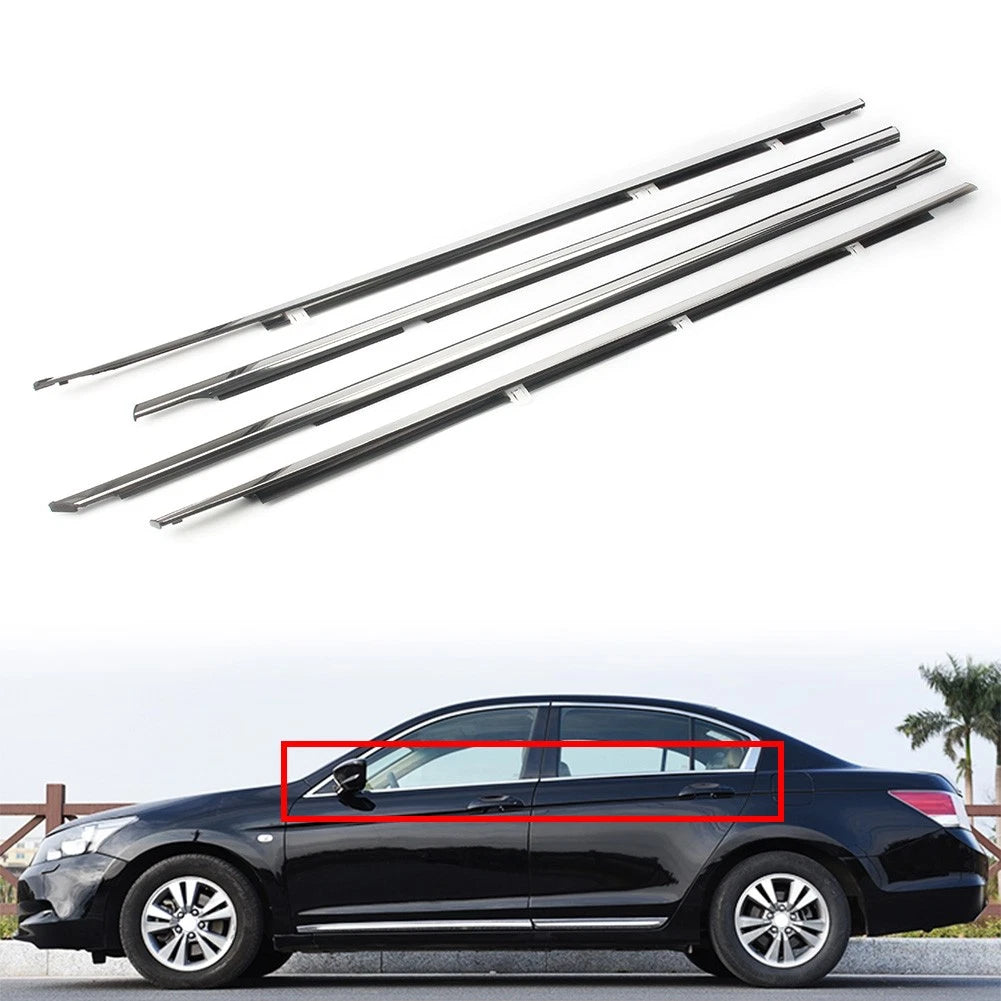 Set of 4 Weatherstrip Window Moulding Trim Seal for Honda Accord (2008–2012) Chrome