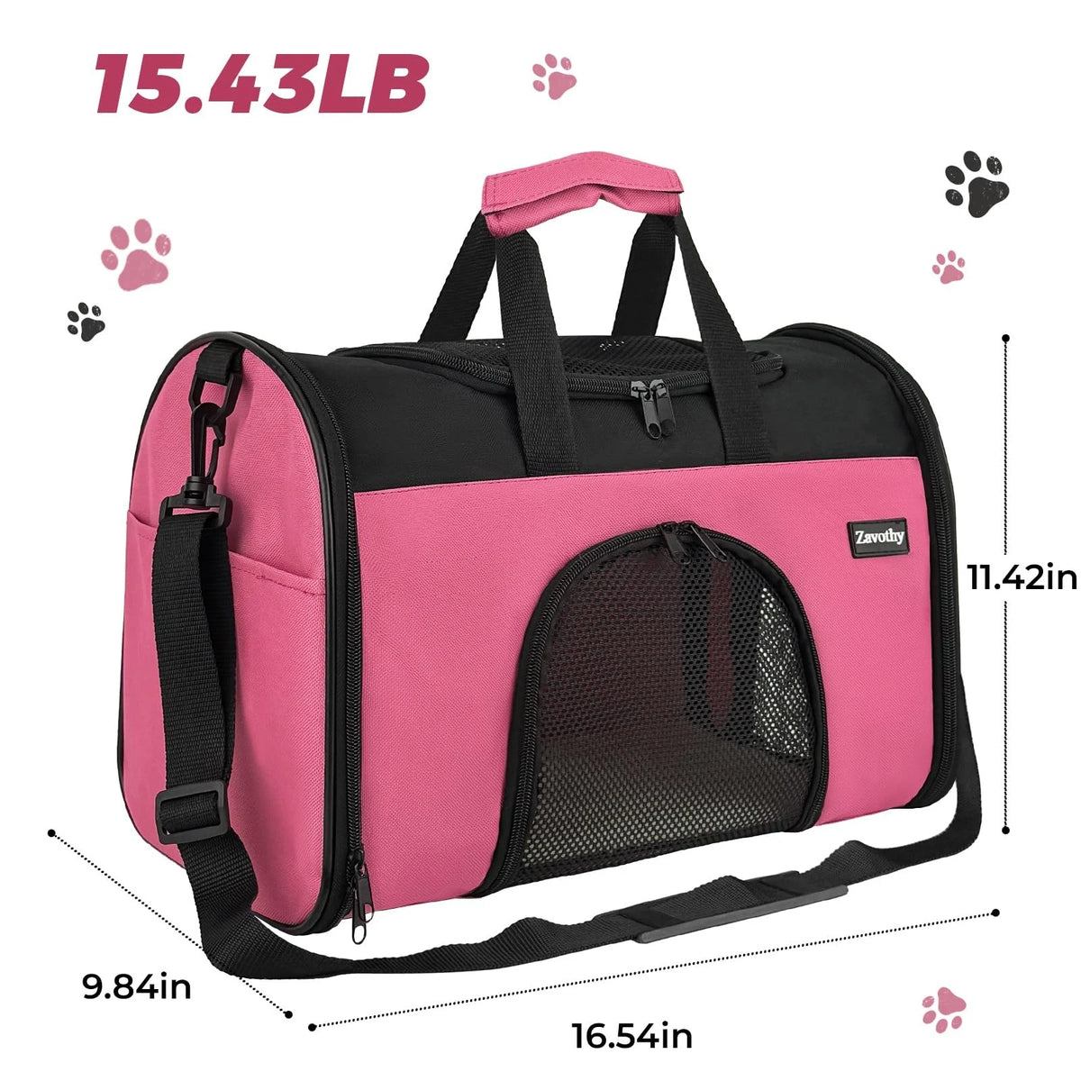 Soft-Sided Pet Carrier for TSA Airline Approved Travel (16.54"L x 9.84"W x 11.42"H)