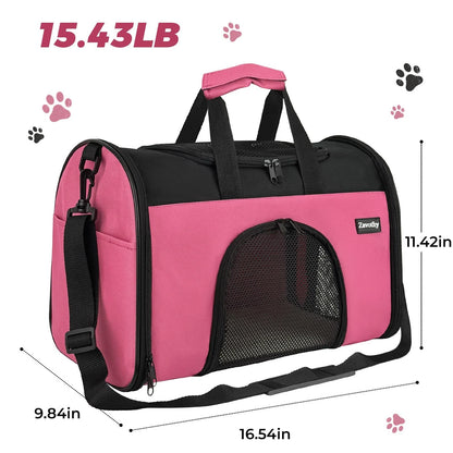 Soft-Sided Pet Carrier for TSA Airline Approved Travel (16.54"L x 9.84"W x 11.42"H)