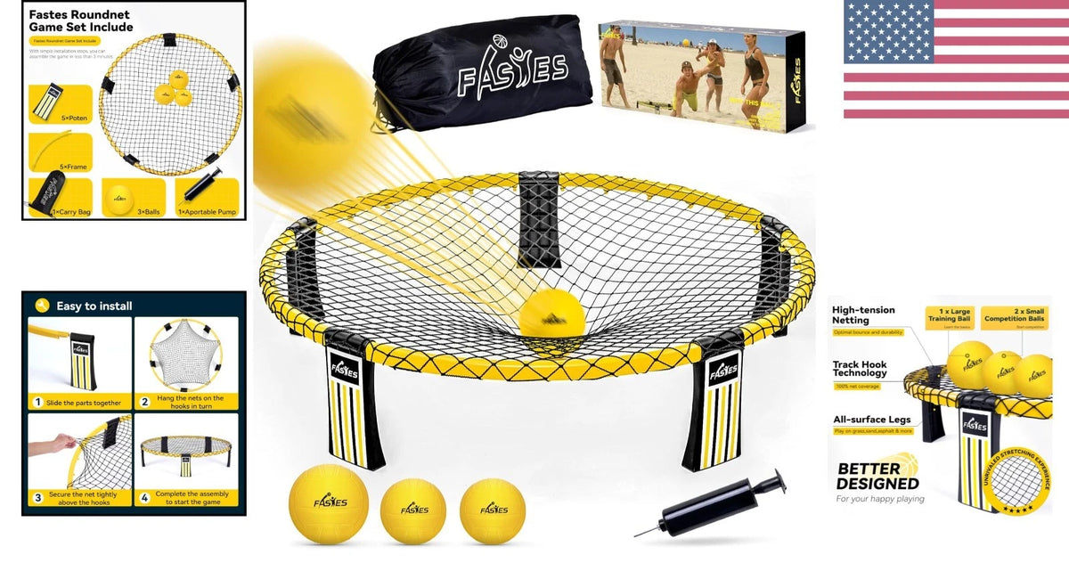Set of 3 Roundnet Balls with Net and Backpack for Adventure