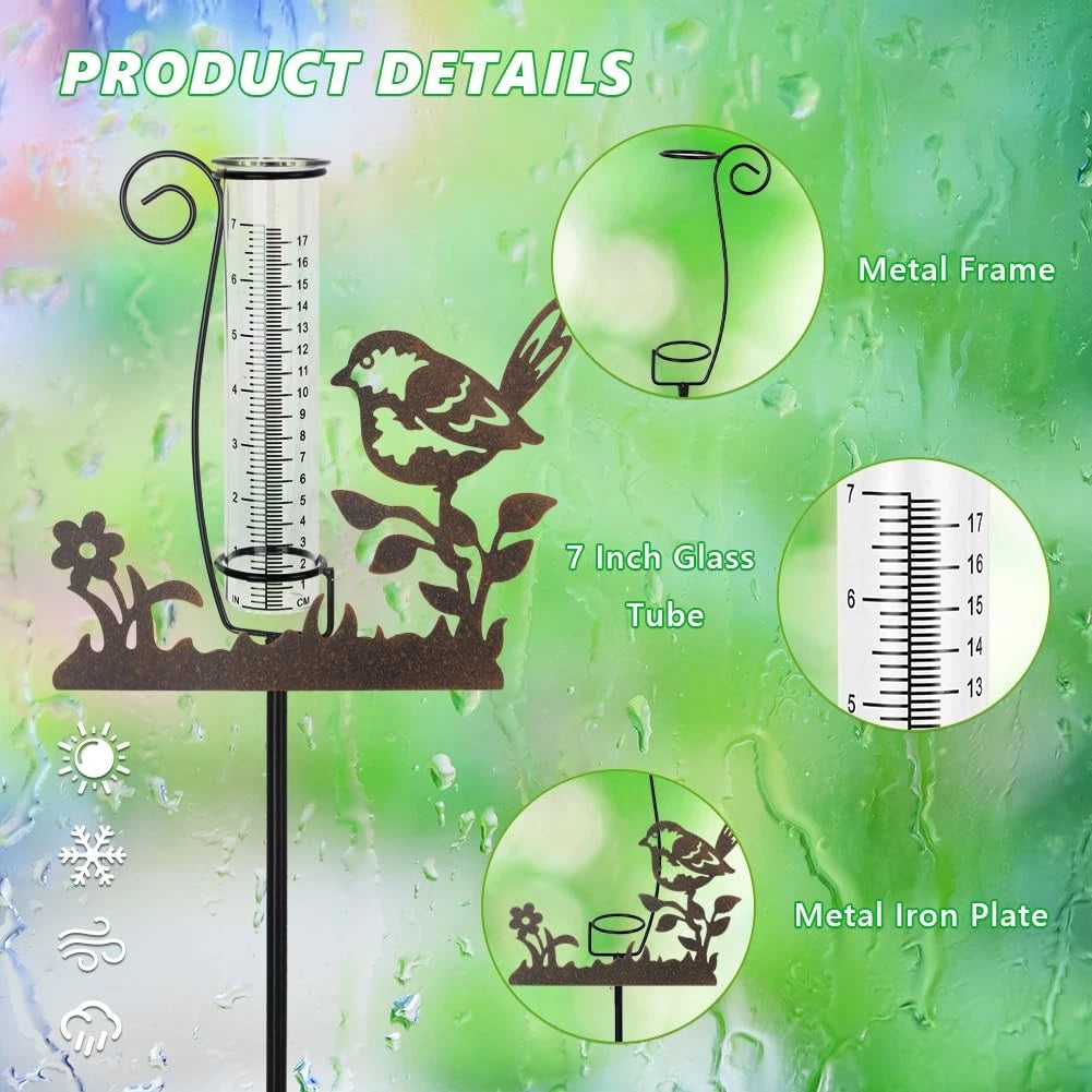 7 Inch Decorative Bird Rain Gauge for Outdoor Use