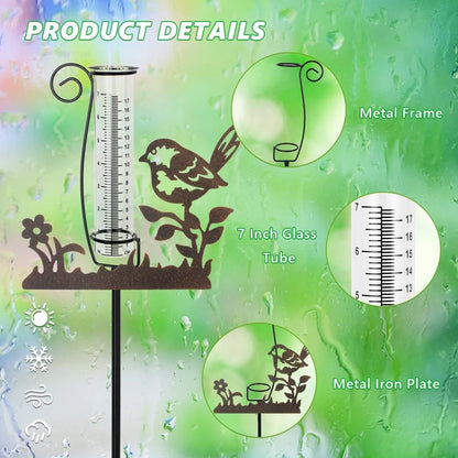 7 Inch Decorative Bird Rain Gauge for Outdoor Use