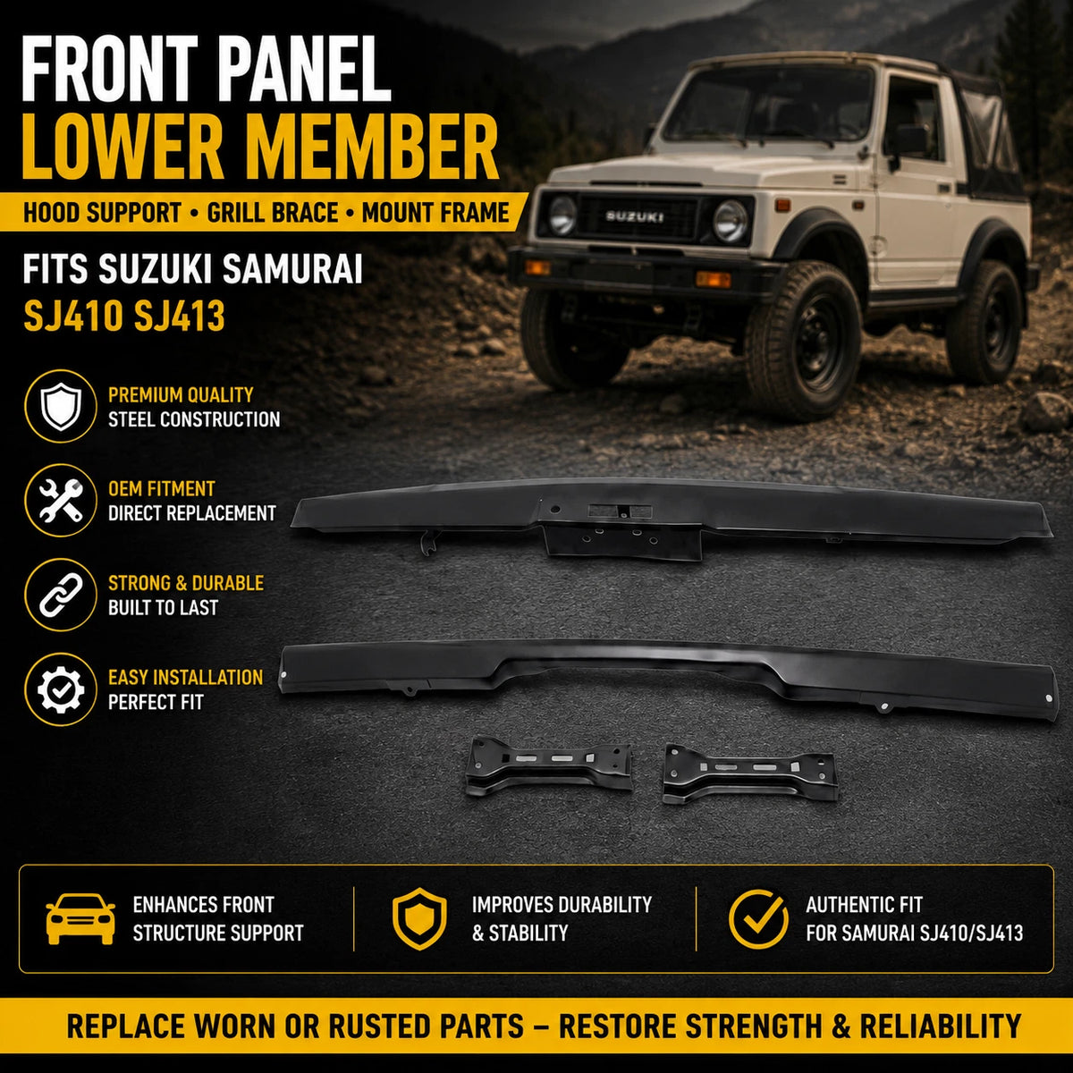 Front Panel Lower Member Hood Support for Suzuki Samurai (1986–1995)