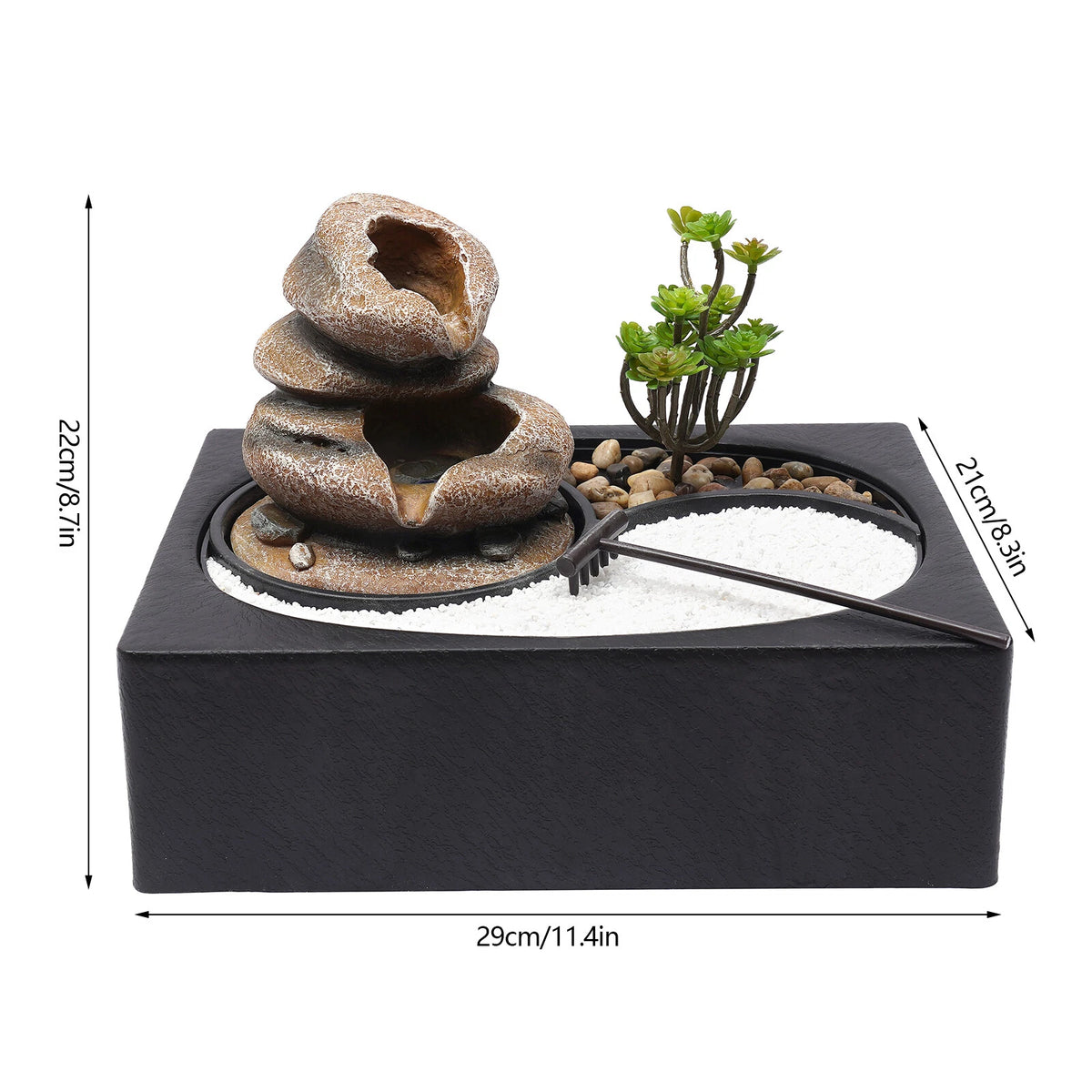 Indoor Water Fountain with LED Light for Rock Garden Desk