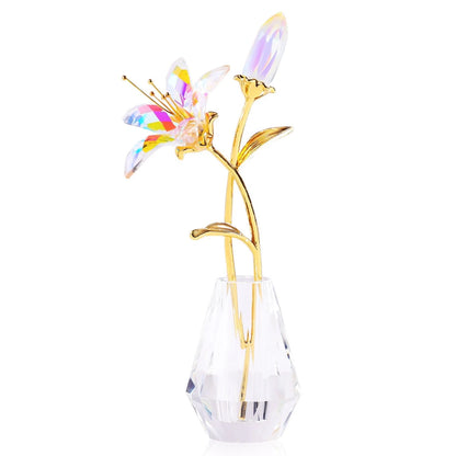 Set of 2 Handmade Crystal Lily Flower Figurines for Home Decor