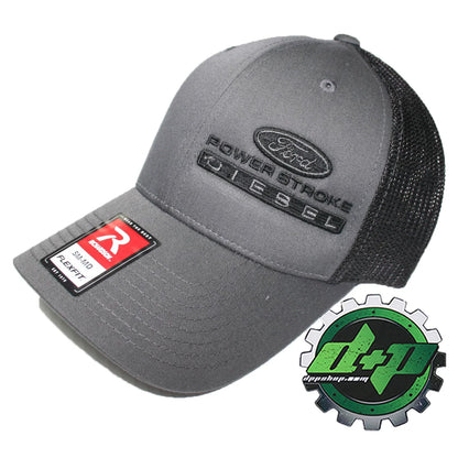 Powerstroke Trucker Hat for Ford (Charcoal Gray/Black Mesh, Flex Fit)