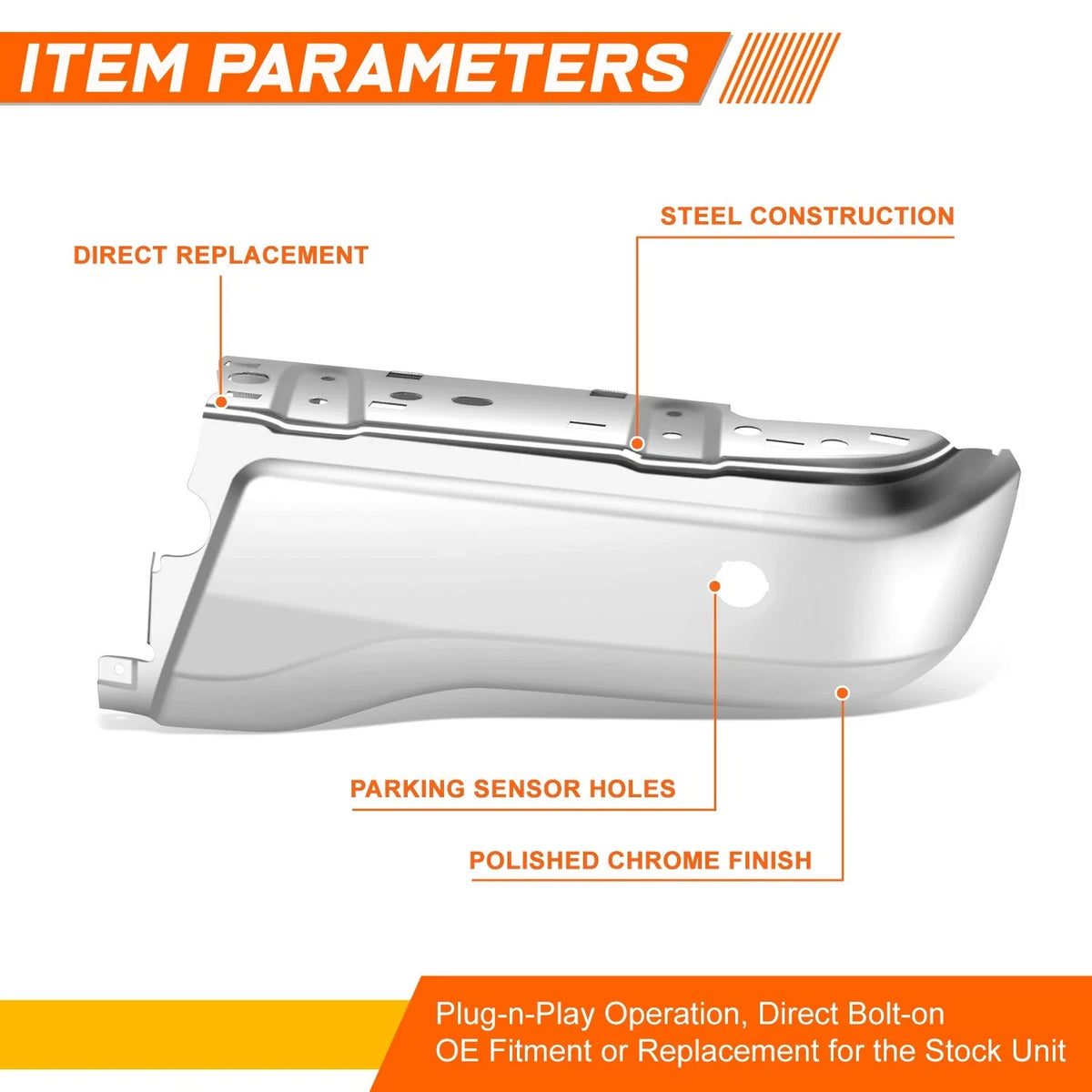 Set of 2 Steel Rear Bumper End Caps for Ford Ranger (2019–2023) Chrome