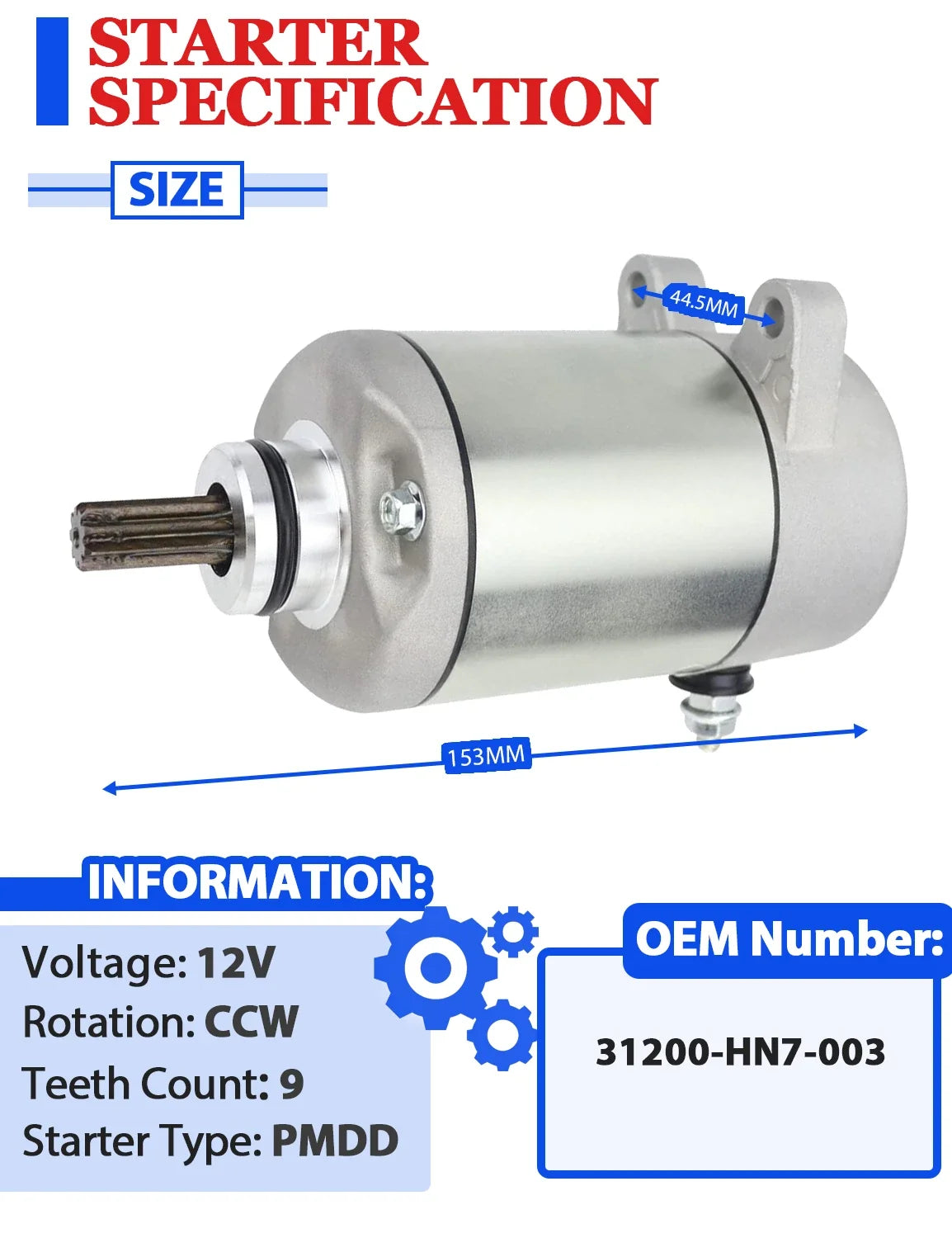 Starter with Solenoid Relay for Honda TRX400FA FourTrax Rancher 400 (2004–2007)