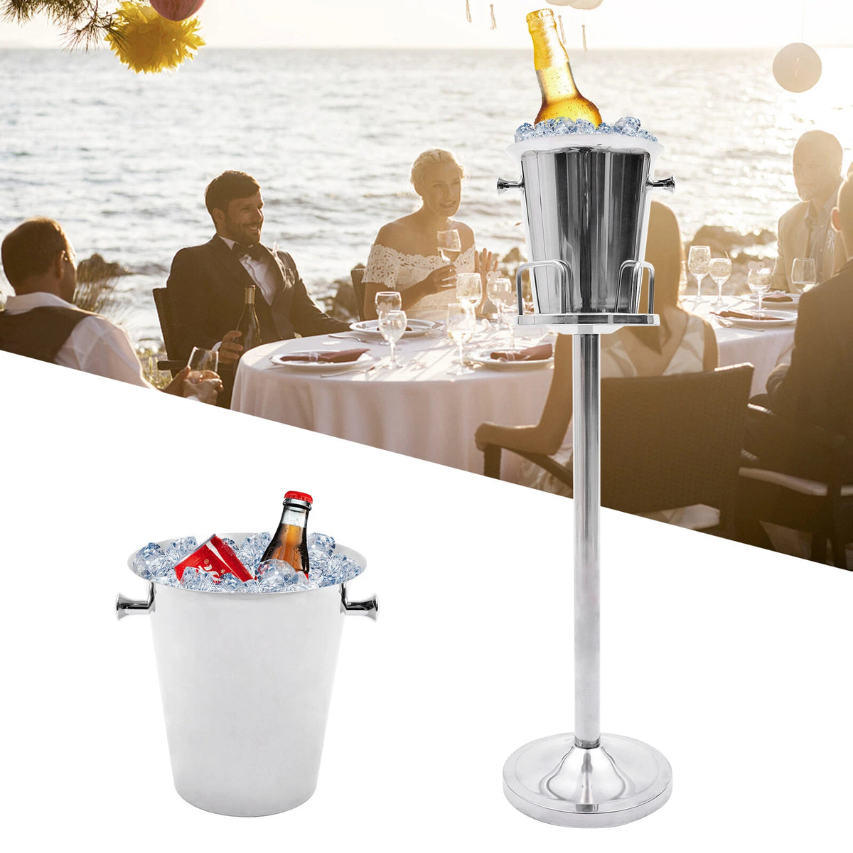 Floor Standing Silver Champagne Ice Bucket for Wine Cooler Gift