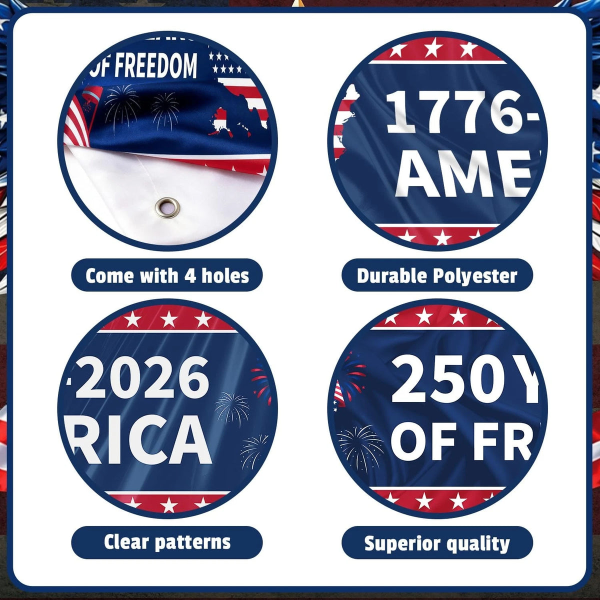 Set of 4 Large Garden Banners for USA 250th Anniversary (2026)