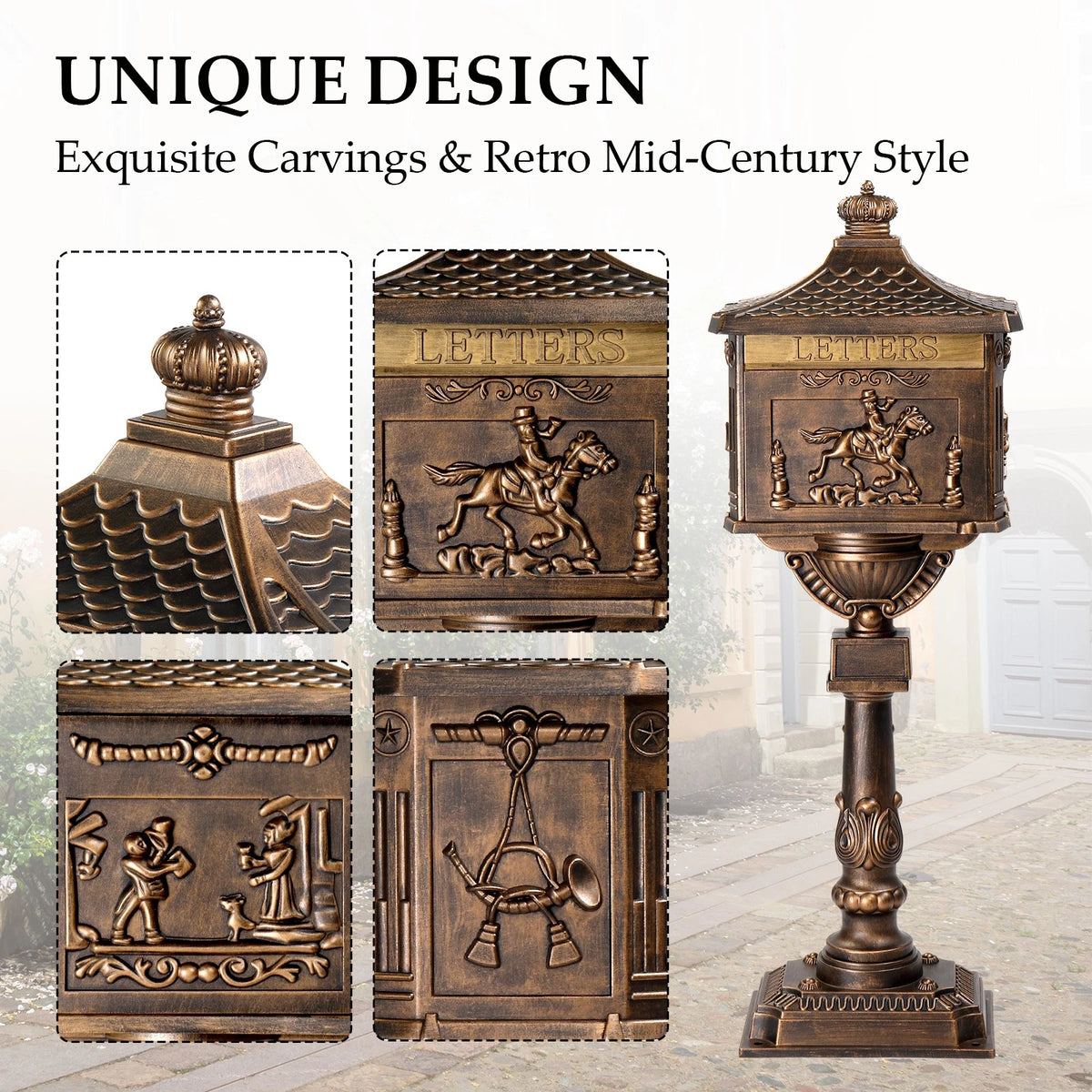 Large Mailbox with Post for Heavy Duty Cast Aluminum (Antique Bronze)